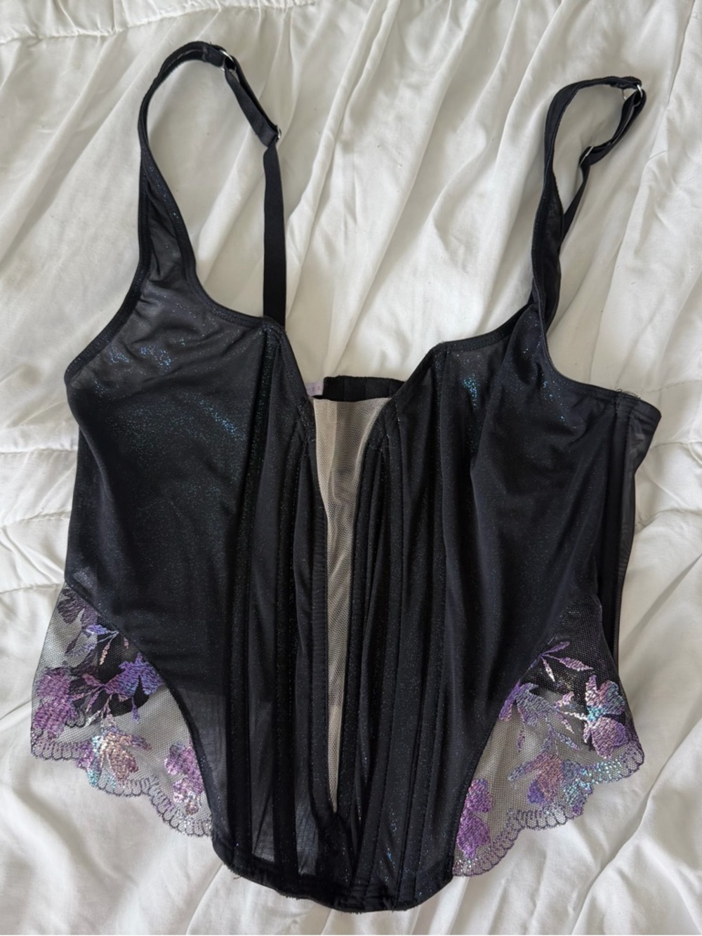 Savage X Fenty Black and Purple V-Plunge Longline Bandeau - Picture 2 of 4
